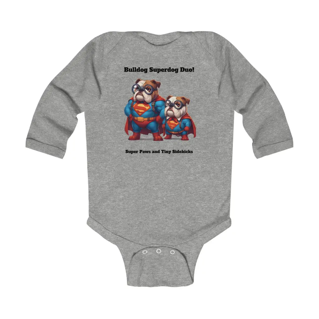 Superhero Bulldogs Infant Long Sleeve Bodysuit - Heather
