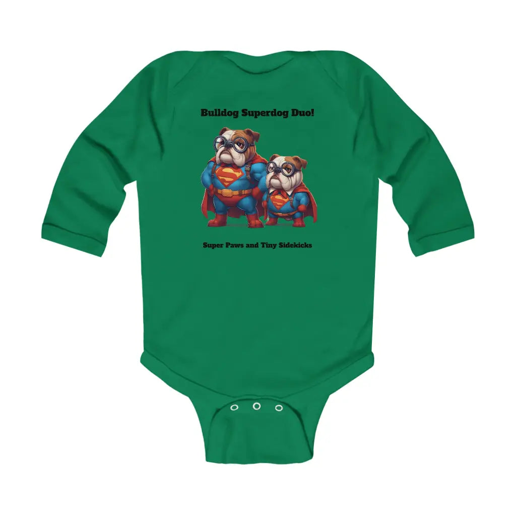 Superhero Bulldogs Infant Long Sleeve Bodysuit - Kelly / NB