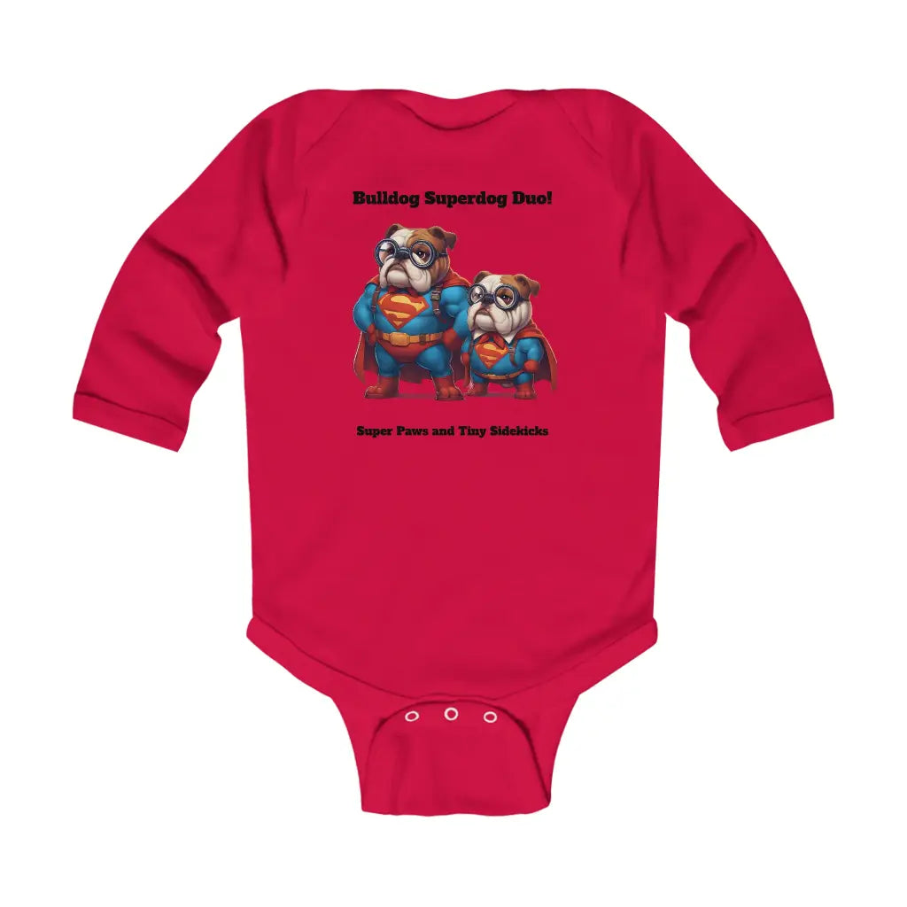 Superhero Bulldogs Infant Long Sleeve Bodysuit - Red / NB