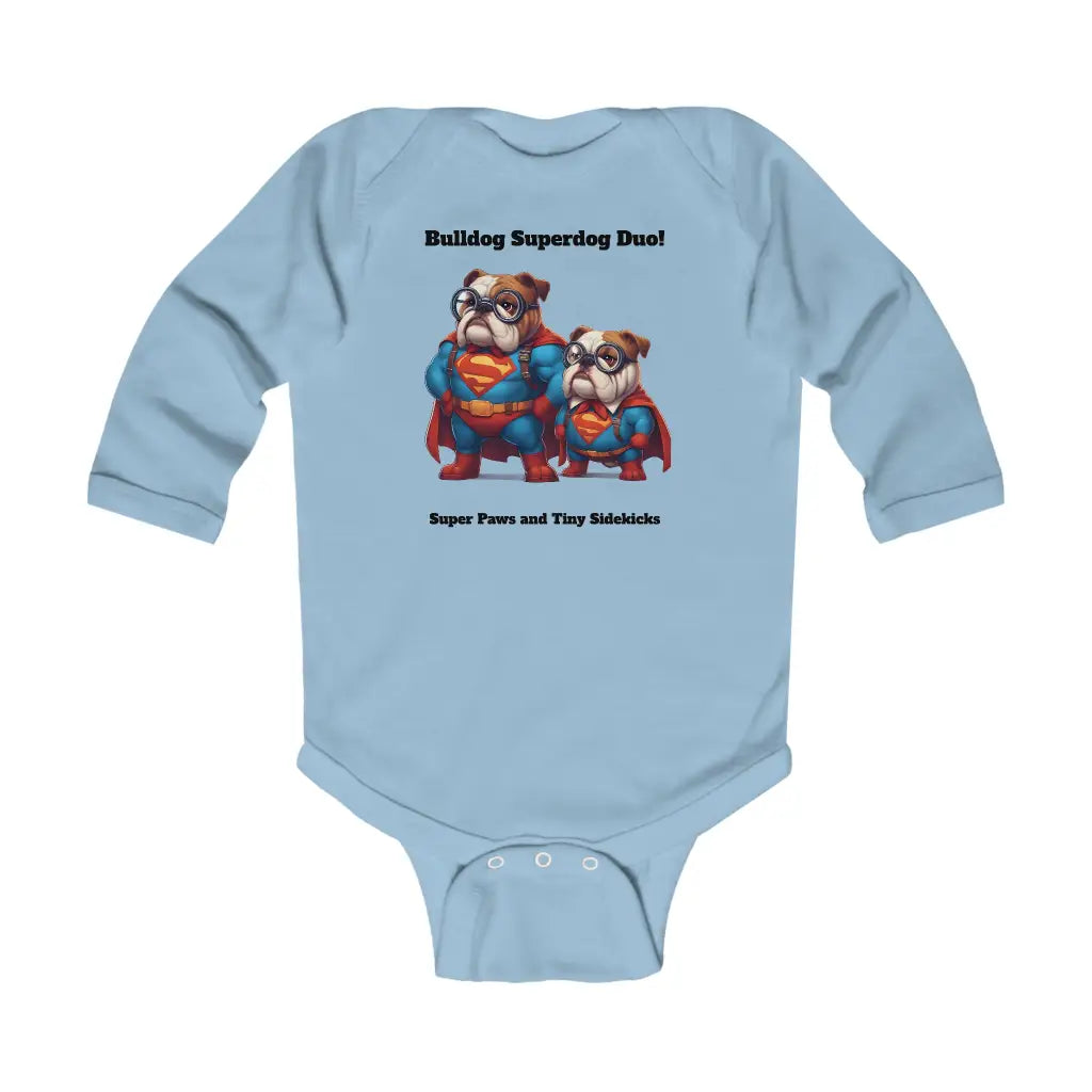 Superhero Bulldogs Infant Long Sleeve Bodysuit - Light Blue