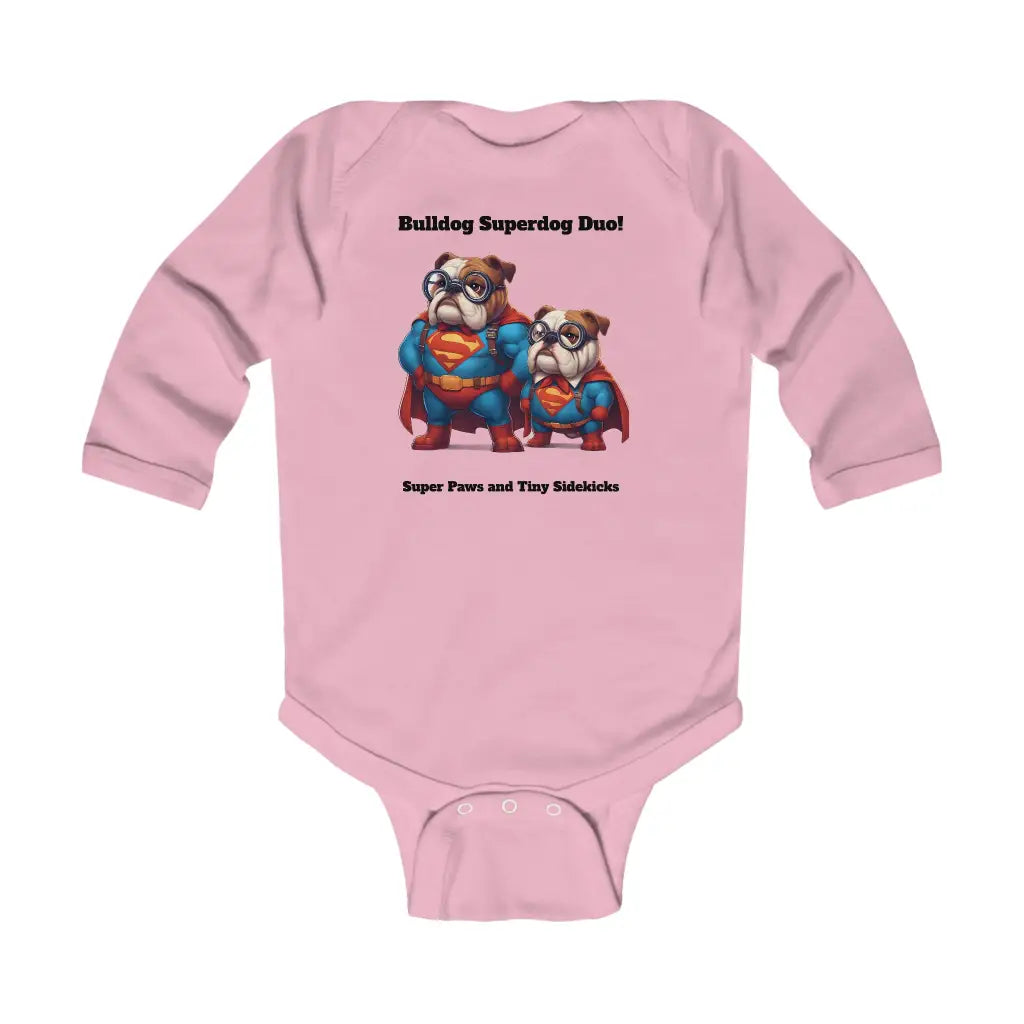 Superhero Bulldogs Infant Long Sleeve Bodysuit - Pink / NB