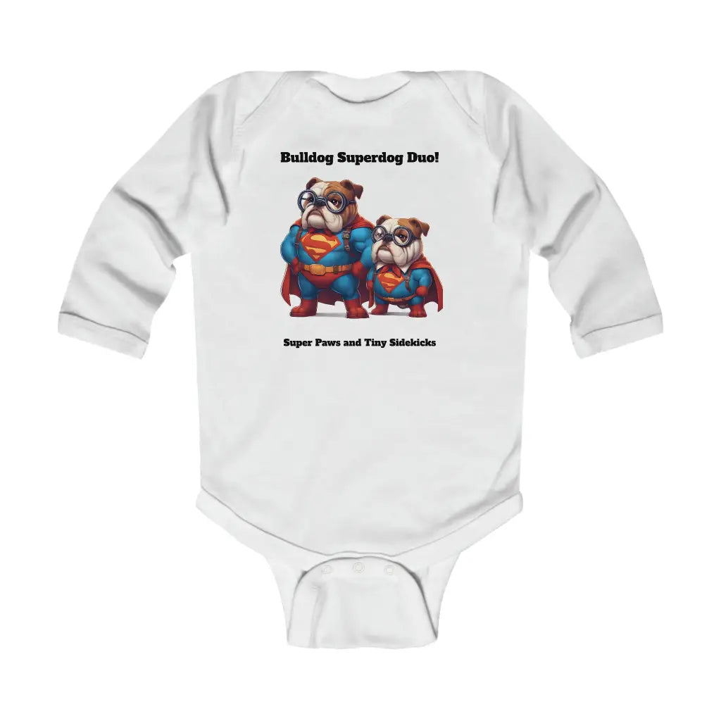 Superhero Bulldogs Infant Long Sleeve Bodysuit - White / NB