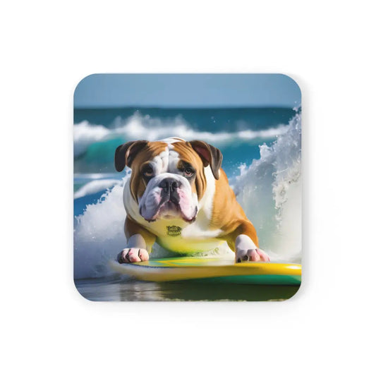 Surf’s Paws Bulldog Coaster Set (4-Pack) - Cork / 3.75’