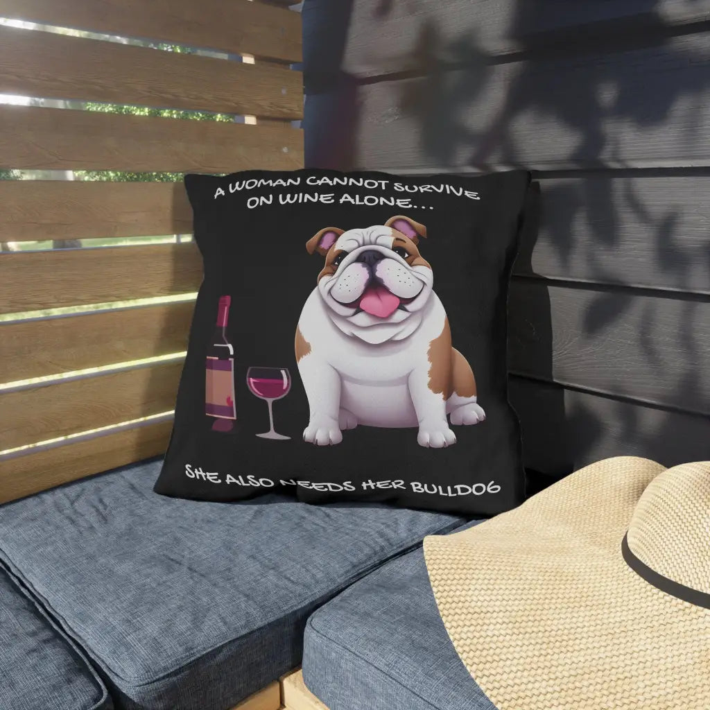 Wine & Bulldog Outdoor Pillow – Sip Snuggle and Spoil
