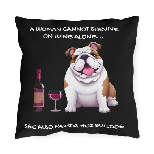 Wine & Bulldog Outdoor Pillow – Sip Snuggle and Spoil